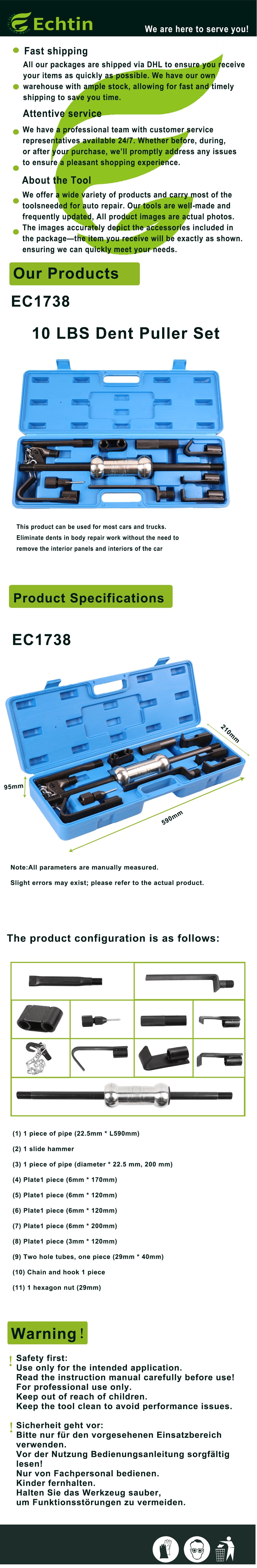 echtools EC1738 Auto Ausbeulwerkzeug Set mit Gleithammer Abzieher Dellen Ausbeulsatz KFZ Reparatur