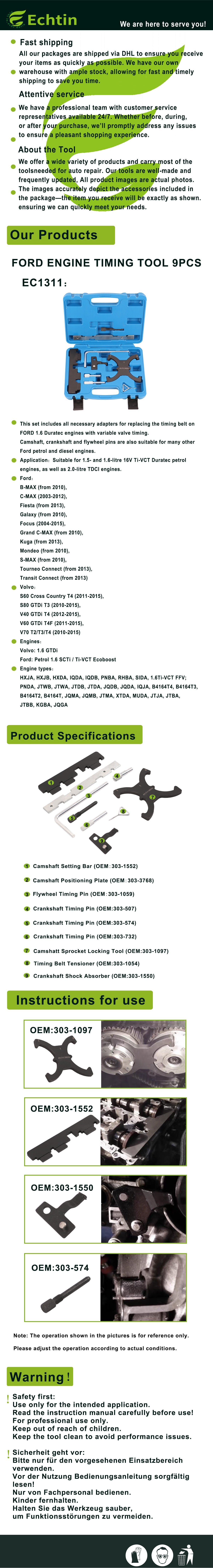 echtools EC1311 Motor Einstellwerkzeug für Ford 1.5 1.6 Ti-VCT und 2.0 TDCi DURATEC ECOBOOST