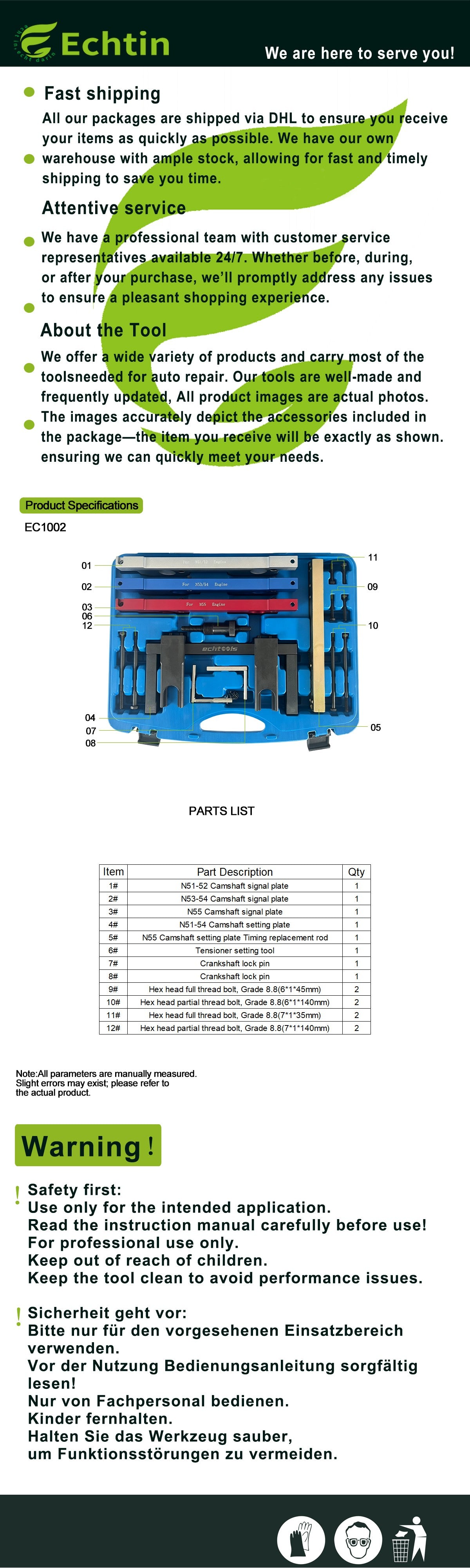 echtools EC1002 Motor Einstellwerkzeug Nockenwellen Arretier BMW N51 N52 N53 N54 N55