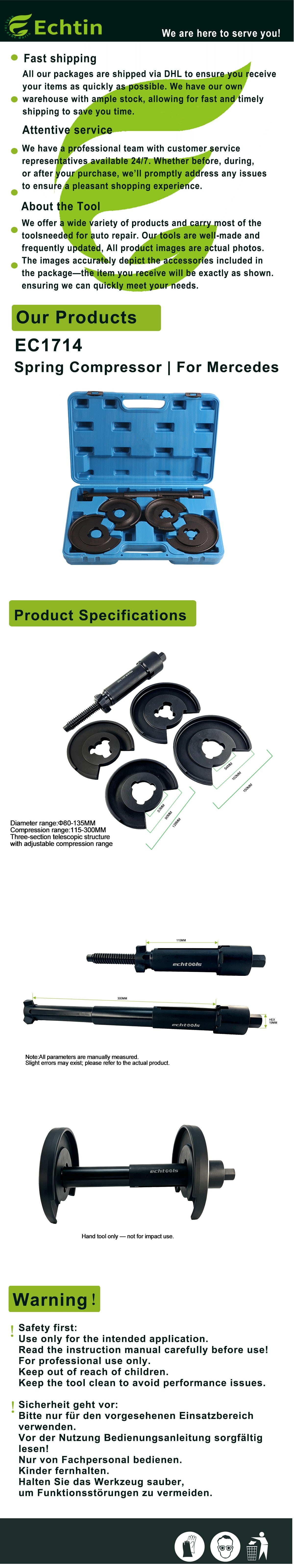 echtools EC1714 Federspanner Innenfederspanner Kfz Werkzeug Kompatibel mit Mercedes Federn Spanner W201 W203 W124 W126