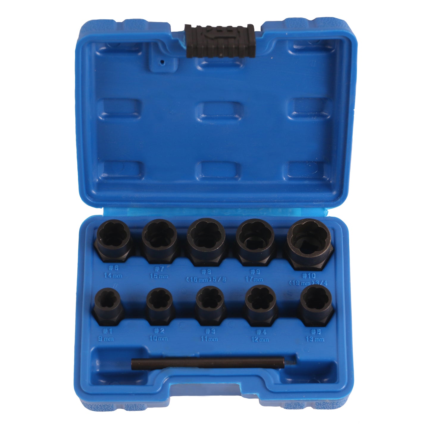 echtools EC1807 Spiral-Profil-Steckschlüssel-Satz / Schraubenausdreher | Antrieb Innensechskant 10 mm (3/8") / Außensechskant | SW 9 - 19 mm | 11-tlg.