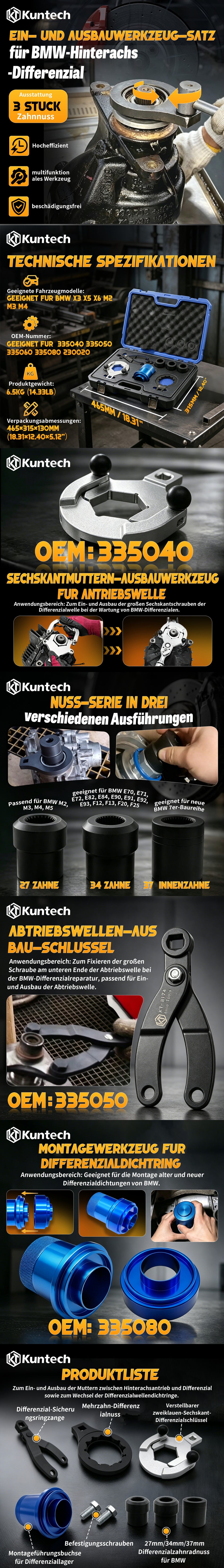 Kuntech KT3174 BMW Hinterachs Differential Spezialwerkzeug Satz X3 X5 X6 M2 M3 M4 OEM 335040