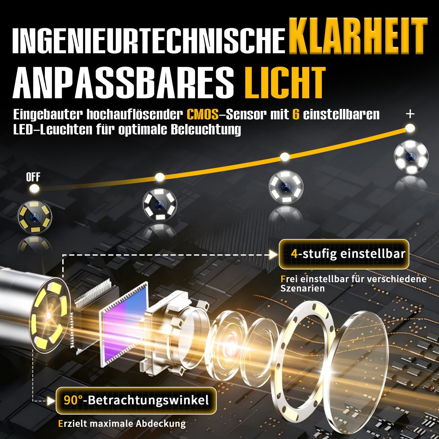 Kuntech KT6387 Gelenk Endoskopkamera 5,5mm 210° 4,5" IPS IP67 8x Zoom Inspektionskamera