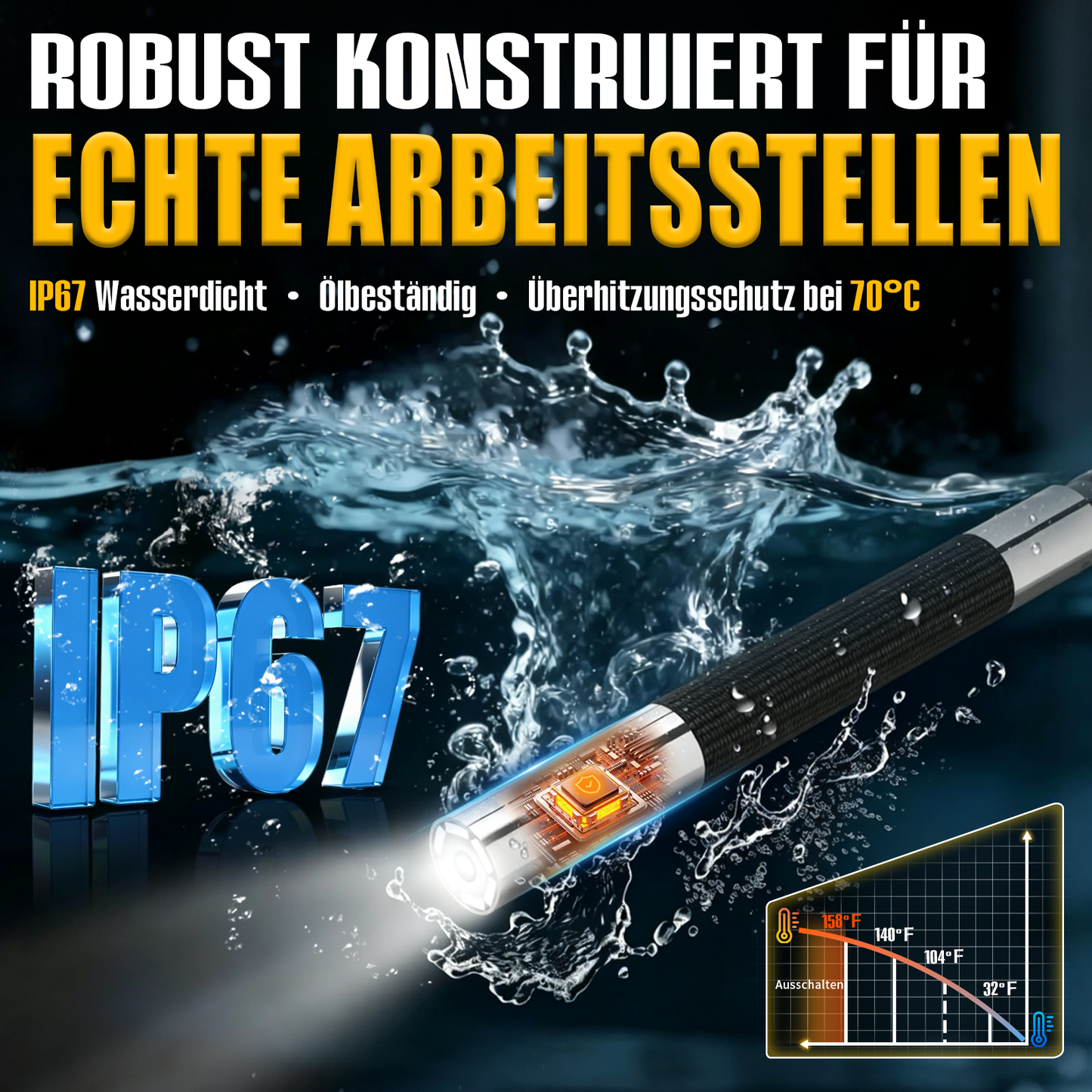 Kuntech KT6387 Gelenk Endoskopkamera 5,5mm 210° 4,5" IPS IP67 8x Zoom Inspektionskamera