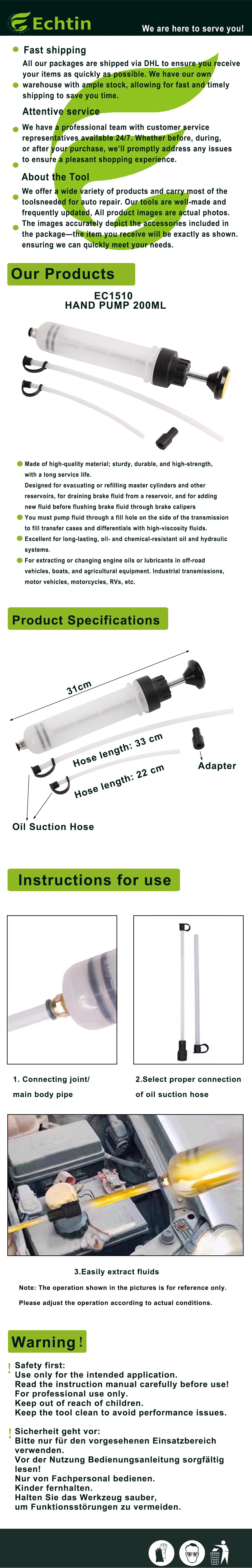 echtools EC1510 Ölabsaugpumpe 200CC Ölspritze Handpumpe Absaugpumpe Getriebeöl Motor KFZ