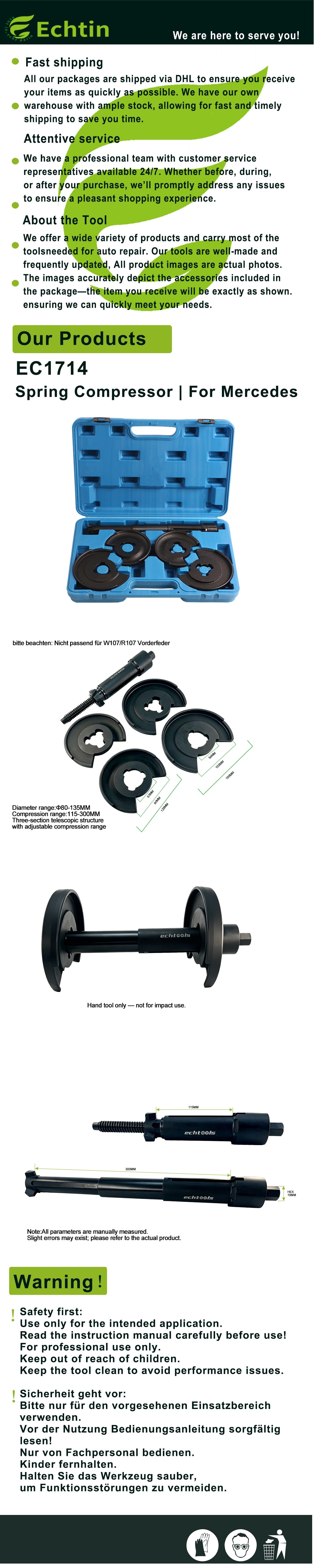echtools EC1714 Federspanner Innenfederspanner Kfz Werkzeug Kompatibel mit Mercedes Federn Spanner W201 W203 W124 W126