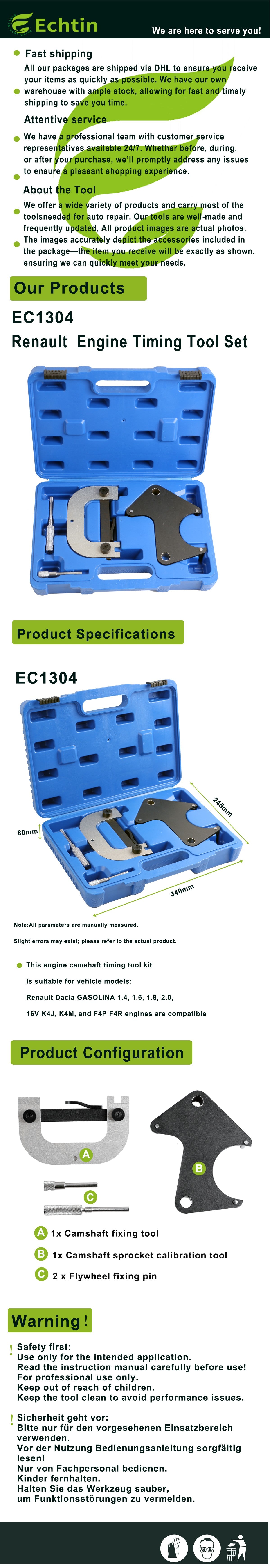 echtools EC1304 Motor-Einstellwerkzeug RENAULT LAGUNA MEGANE 1.4 1.6 1.8 2.0 16V 1.5DCi