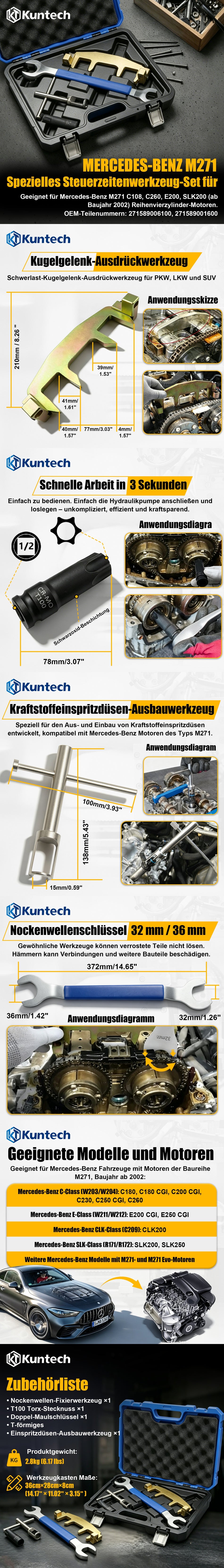 Kuntech KT3204 Motor Einstellwerkzeug für Mercedes Mercedes 1.8 M271 W203 C180 C200 W211 E20