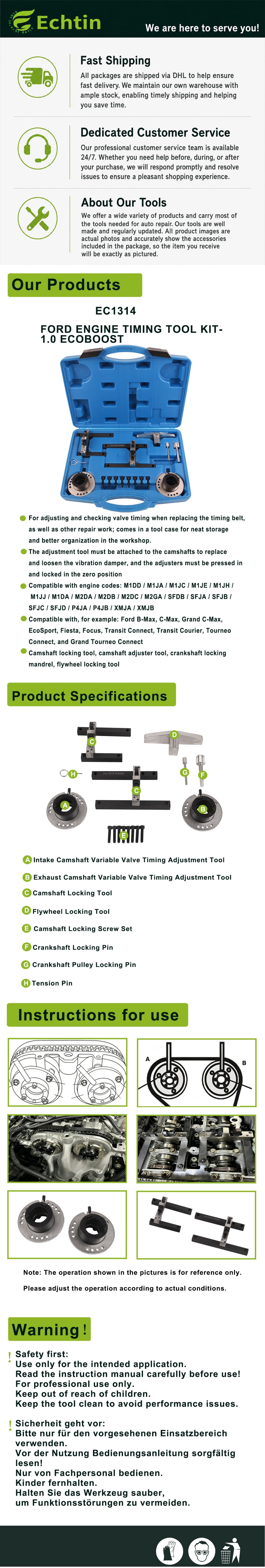 echtools EC1314 Motor Zahnriemen Werkzeug Satz Kompatibel mit Ford 1.0 ECOBOOST SCTi