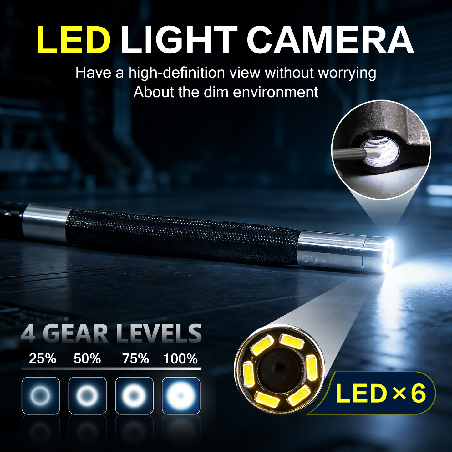 Kuntech KT6288 Endoskopkamera 4-Wege 360° 1080P 5" IPS 6mm IP67 Inspektionskamera