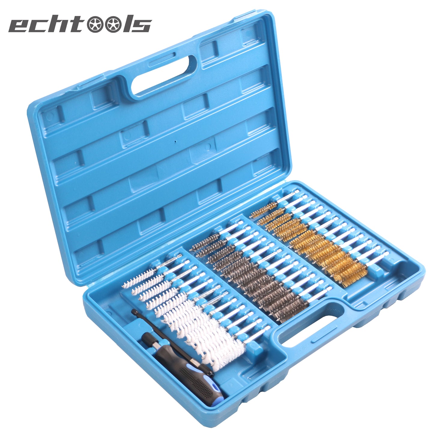 echtools EC1406 38 tlg. Rundbürsten-Set Bohrlochbürsten Nylon Messing Stahl Bürsten Satz