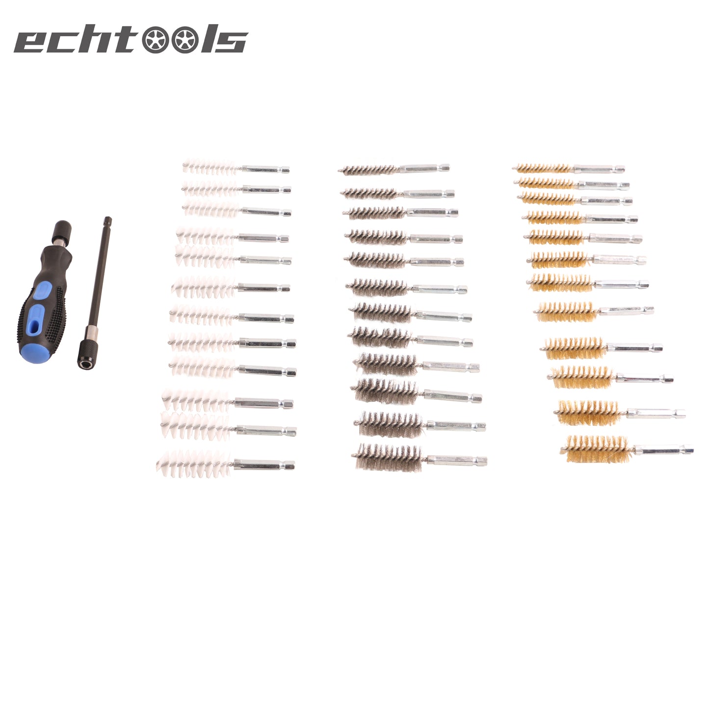 echtools EC1406 38 tlg. Rundbürsten-Set Bohrlochbürsten Nylon Messing Stahl Bürsten Satz