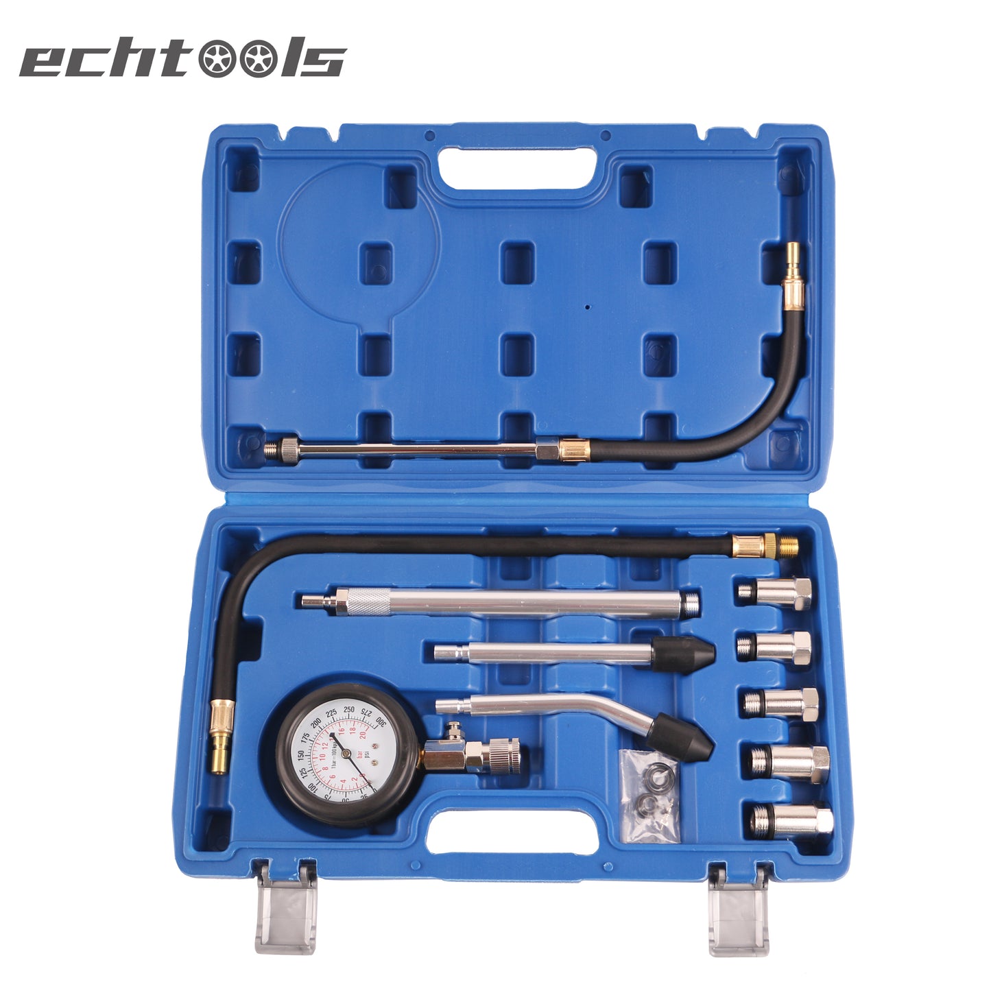 echtools ec1512 11 tlg. Kompressionsprüfgerät, Benzin-Zylinder-Kompressionsprüfer, Kompressionstest, Kompressionsprüfer für Benzinmotoren