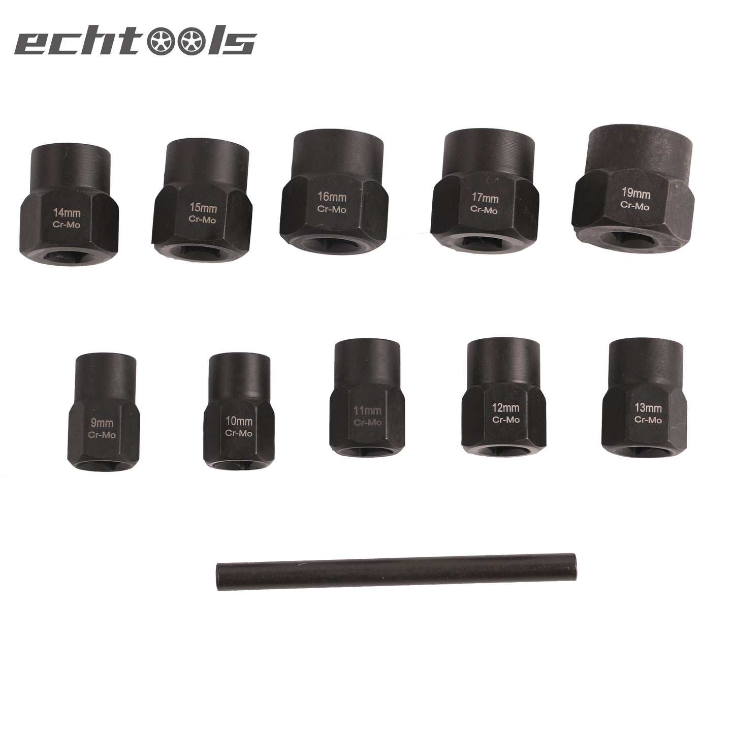 echtools EC1807 Spiral-Profil-Steckschlüssel-Satz / Schraubenausdreher | Antrieb Innensechskant 10 mm (3/8") / Außensechskant | SW 9 - 19 mm | 11-tlg.