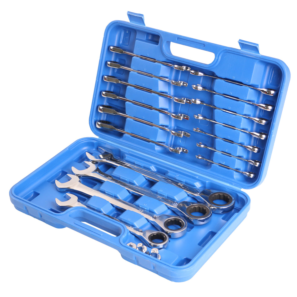echtools EC2001 Ratschenschlüssel Satz 8-32mm Maul Ring Ratsche Schlüssel 17tlg Include 3 AD