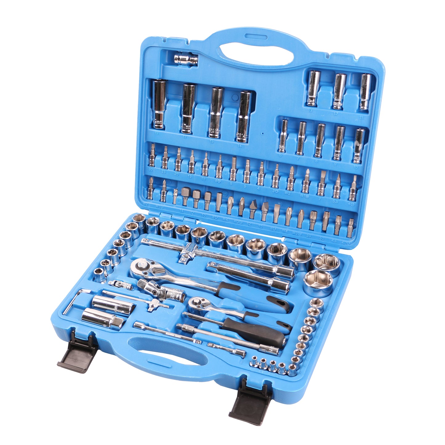 echtools EC2007 94tlg. 1/4 & 1/2 Zoll Bohrer Steckschlüssel- und Schraubenschlüssel-Set CR-V Werkstatt Garage