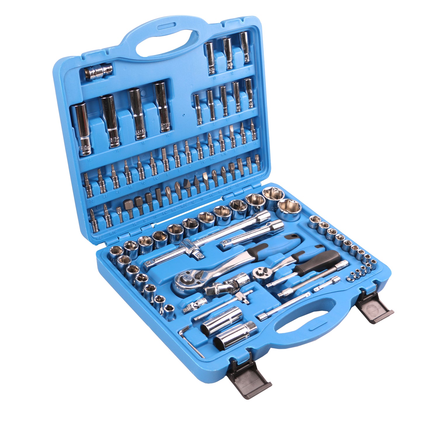 echtools EC2007 94tlg. 1/4 & 1/2 Zoll Bohrer Steckschlüssel- und Schraubenschlüssel-Set CR-V Werkstatt Garage