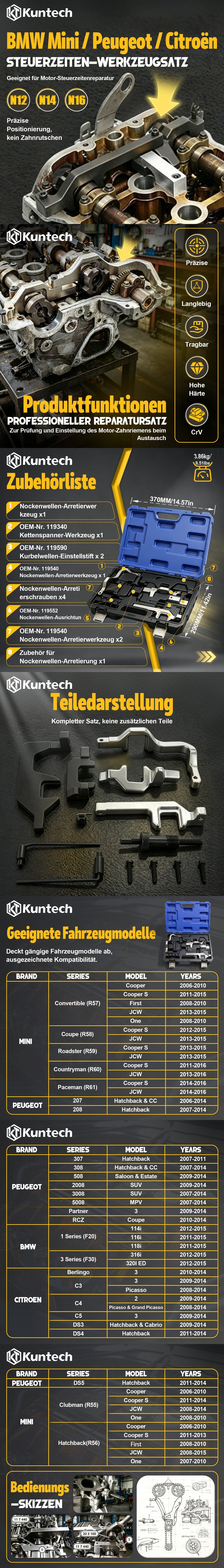 Kuntech KT3140A Motor Einstellwerkzeug Arretierwerkzeug BMW MINI Cooper N12 N13 N14 N16 Peugeot